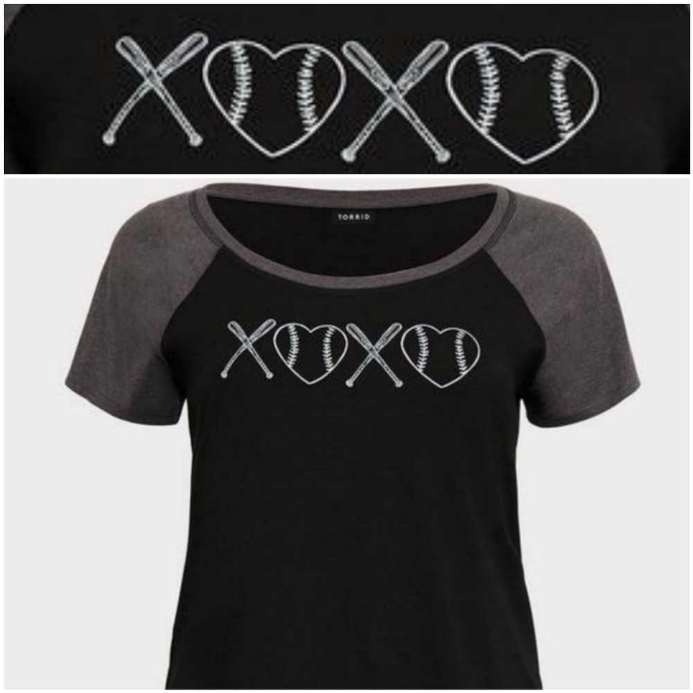 Torrid, XOXO Black & Slate Gray, Classic Fit, Baseball Tee, Size 00 Women's (10)